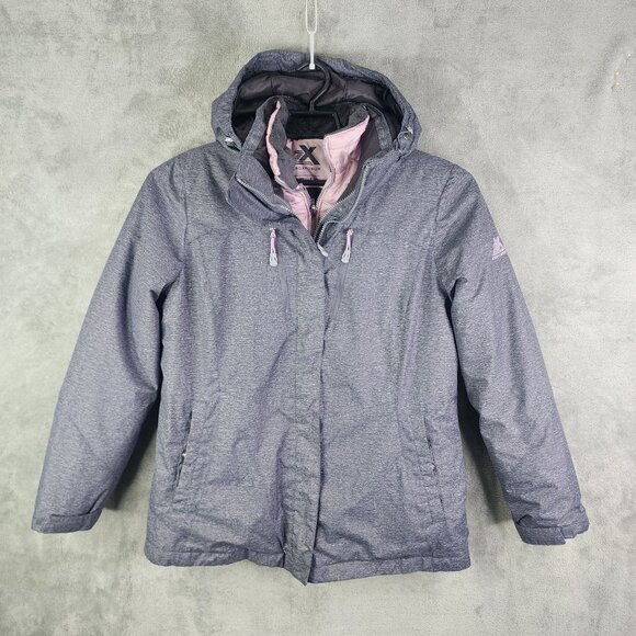 Womens Gray & Pink Zeroxposur Hooded Coat Jacket Full Zip Double layer Size L - Picture 2 of 13